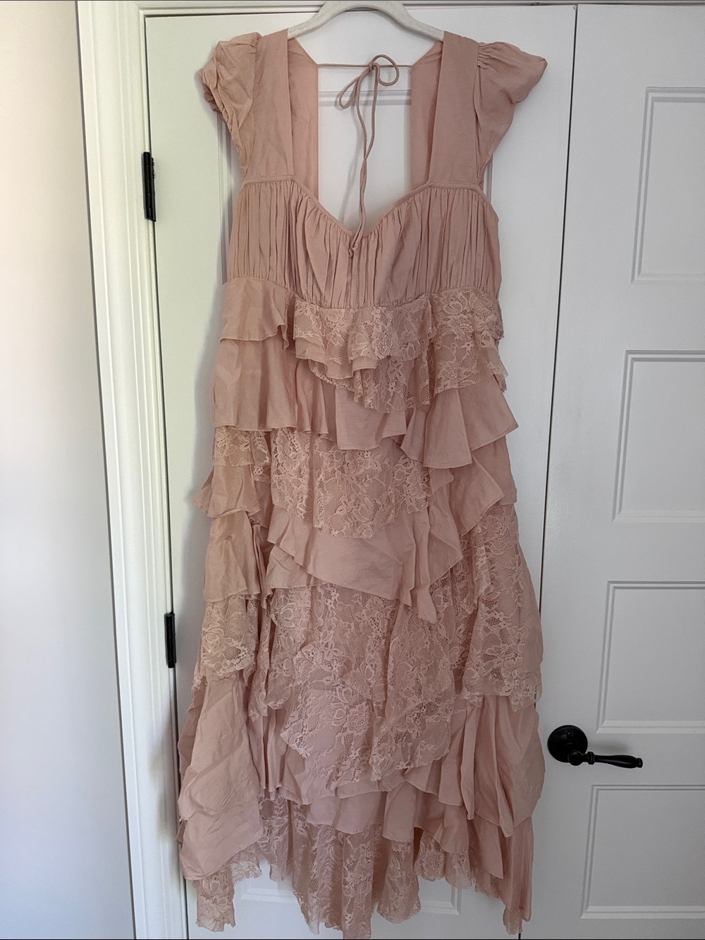 Anthropologie Blush Pink Ruffle Lace Maxi Dress